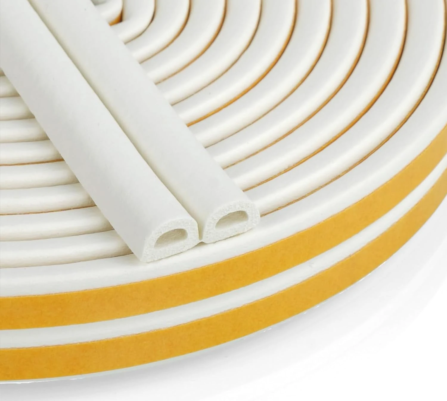 Draught Excluder Tape for Door Window Insulation Seal Strip Adhesive Foam Blocker Type D 9mm X 6mm X 3 Meters, 2 Seals Total 6M White