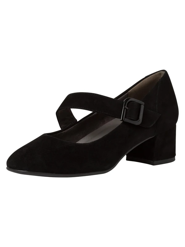 Tamaris Comfort Women’s Pumps with Strap Suede Comfort Fit , Black Suede, 4 UK