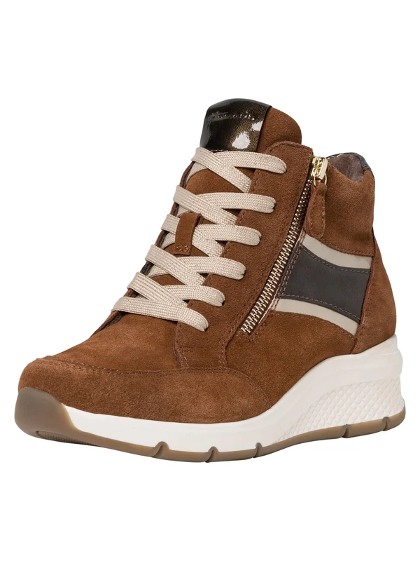 Tamaris Comfort Women’s High Sneakers Suede Wedge Heel Comfort Fit , Cognac Comb, 5 UK