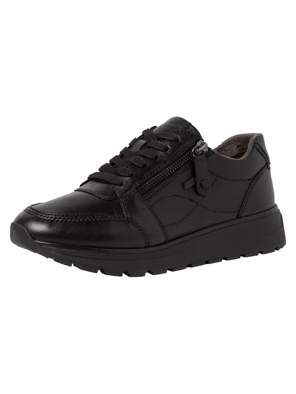 Tamaris Comfort Women’s Flat Leather Sneakers Comfort Fit , Black Uni, 6,5 UK