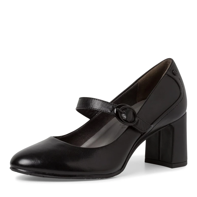 Tamaris Comfort Women’s Pumps with Strap Leather Elegant Comfort Fit , Black, 4 UK