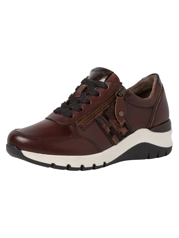 Tamaris Comfort Women’s Flat Leather Sneakers Elegant Comfort Fit , Cognac Comb, 7,5 UK - Image 1