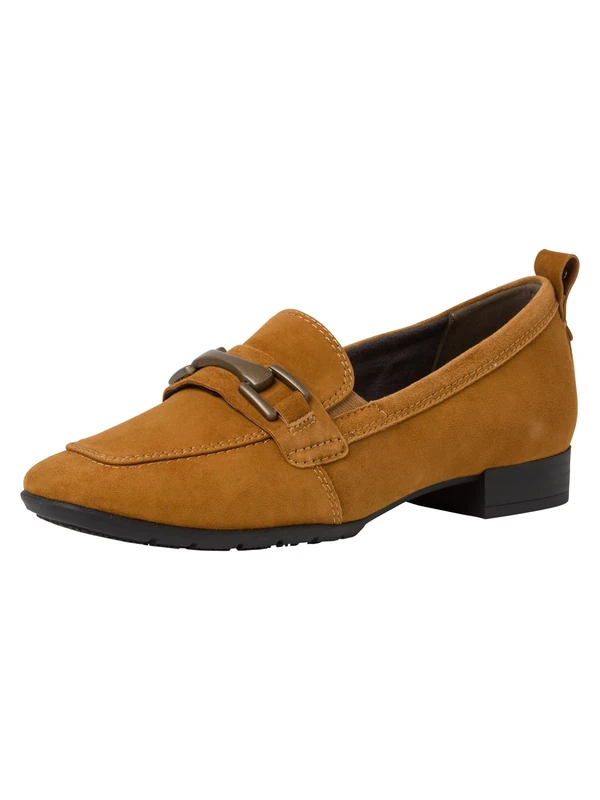 Tamaris Comfort Women’s Loafers Flat Leather Business Slippers Comfort Fit , Camel Suede, 6,5 UK