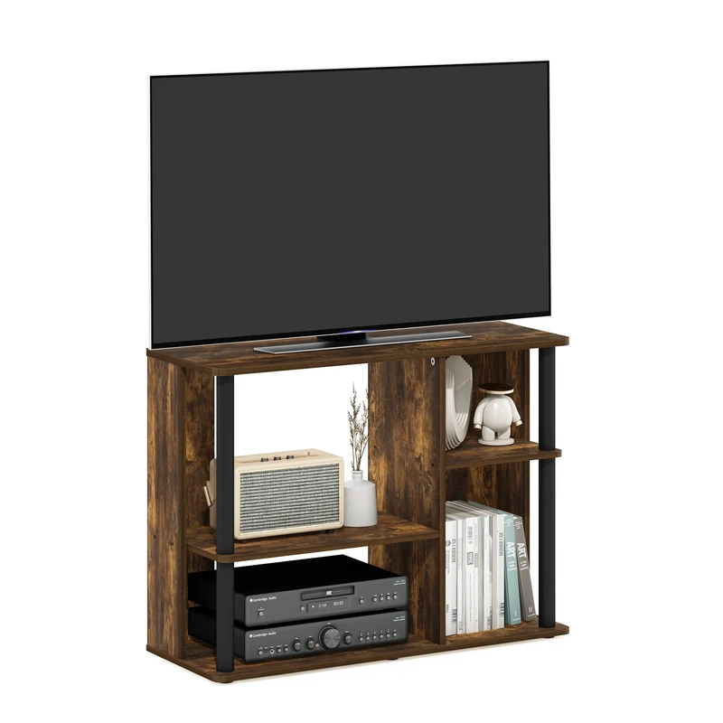 Furinno CLASSIC TV Stand, Entertainment Center, TV Console for TV up to 40 Inch with Plastic Poles, for Living Room, Bedroom, Amber Pine