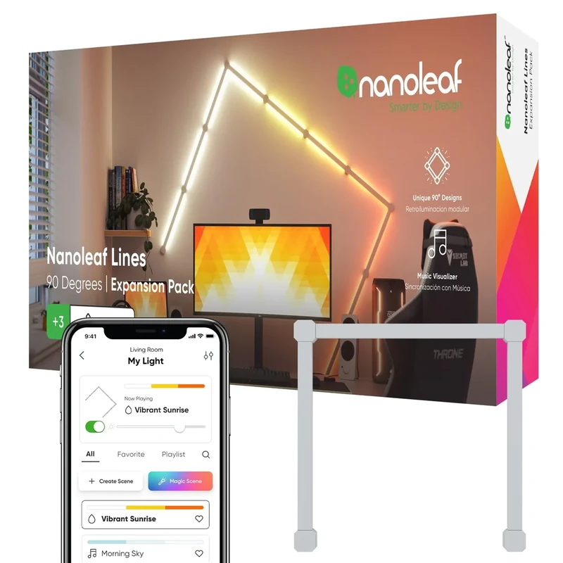 Nanoleaf Lines 90 Degrees Expansion Pack, 3 Additional Smart Light Bars LED RGBW - Backlit Modular Wi-Fi Colour Changing Wall Lights, Works with Alexa Google Apple Homekit, Decor & Gaming