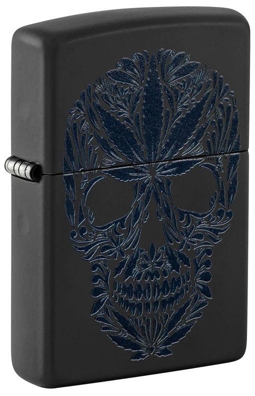Zippo Windproof Lighter - Cannabis Skull Model - Black Matte Finish with Black Light Effect - Refillable - Reusable - Windproof Design - Gift Box - Made in USA - Image 1