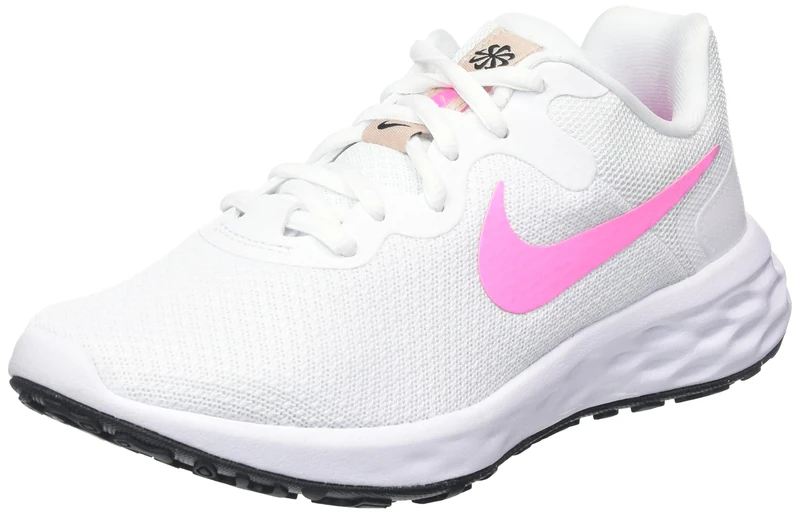 NIKE Women's Revolution 6 Next Nature Sneaker, White/Pink Spell-Fossil Stone-Black, 2.5 UK