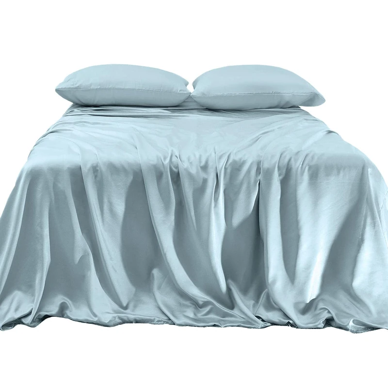 Elegant Comfort Luxurious 4-Piece Silky Satin Sheet Set, Skin and Hair Friendly, Wrinkle, Fade, Stain Resistant with Deep Pockets Fitted Sheet, Cooling Soft Satin Sheet Set, Full, Baby Blue
