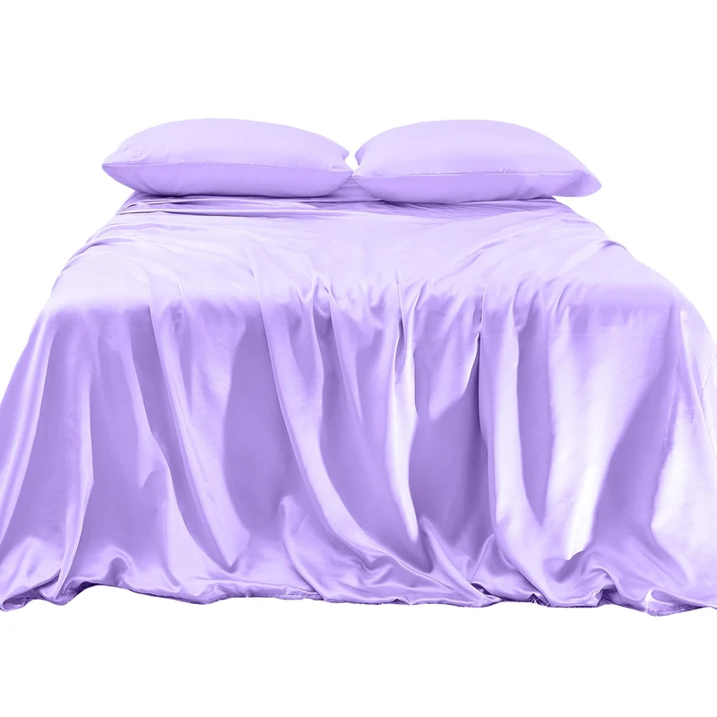 Elegant Comfort Luxurious 4-Piece Silky Satin Sheet Set, Skin and Hair Friendly, Wrinkle, Fade, Stain Resistant with Deep Pockets Fitted Sheet, Cooling Soft Satin Sheet Set, King, Lilac
