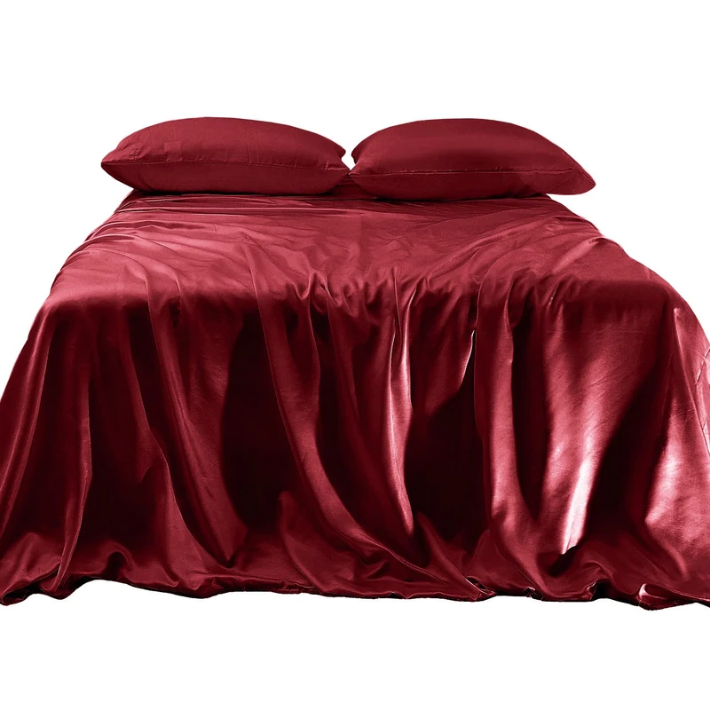 Elegant Comfort Luxurious 4-Piece Silky Satin Sheet Set, Skin and Hair Friendly, Wrinkle, Fade, Stain Resistant with Deep Pockets Fitted Sheet, Cooling Soft Satin Sheet Set, Twin XL, Burgundy