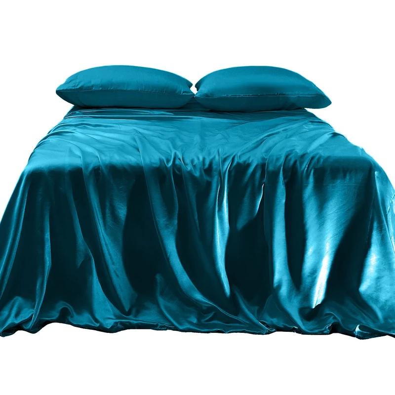 Elegant Comfort Luxurious 4-Piece Silky Satin Sheet Set, Skin and Hair Friendly, Wrinkle, Fade, Stain Resistant with Deep Pockets Fitted Sheet, Cooling Soft Satin Sheet Set, Full, Turquoise