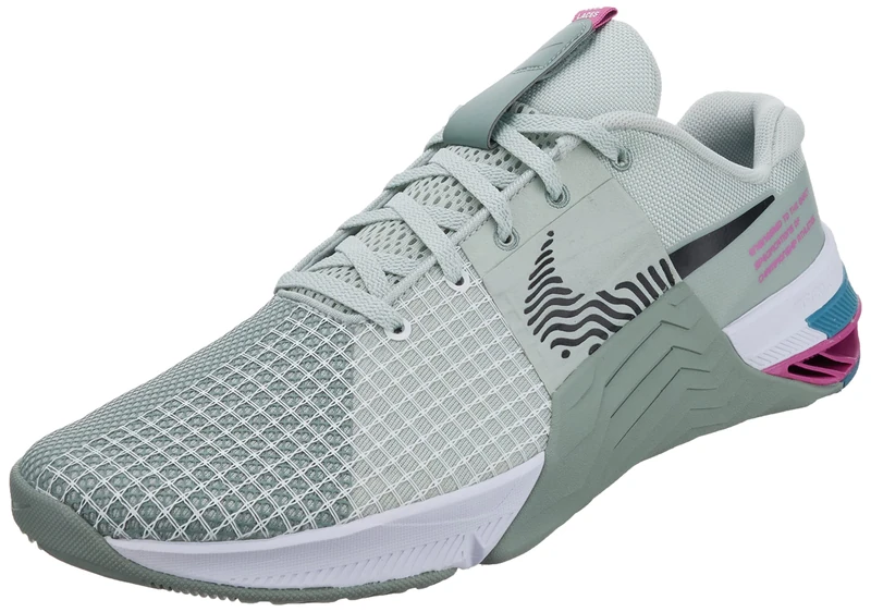 NIKE DO9327-004 Metcon 8 Sneaker Female Light Silver/Black-MICA Green UK 4