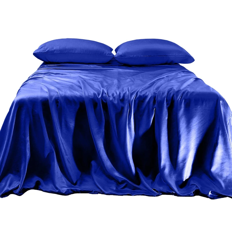 Elegant Comfort Luxurious 4-Piece Silky Satin Sheet Set, Skin and Hair Friendly, Wrinkle, Fade, Stain Resistant with Deep Pockets Fitted Sheet, Cooling Soft Satin Sheet Set, Cali King, Royal Blue