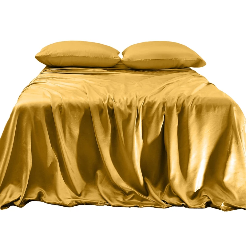Elegant Comfort Luxurious 4-Piece Silky Satin Sheet Set, Skin and Hair Friendly, Wrinkle, Fade, Stain Resistant with Deep Pockets Fitted Sheet, Cooling Soft Satin Sheet Set, Twin XL, Gold