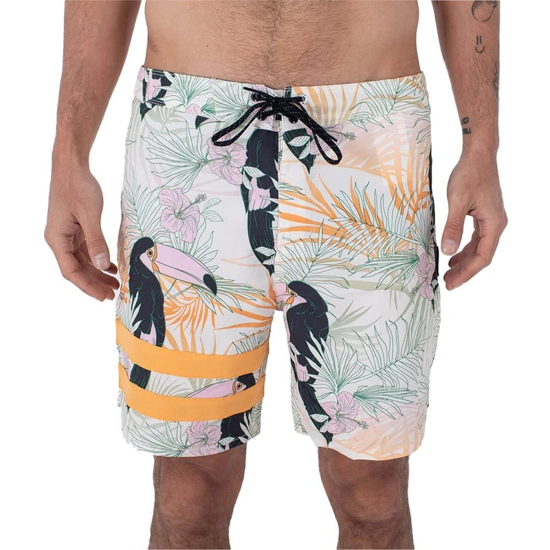 Hurley babylegs Division Men's Phantom-eco Block Party 18' Swimsuit, Barely Bone, 38