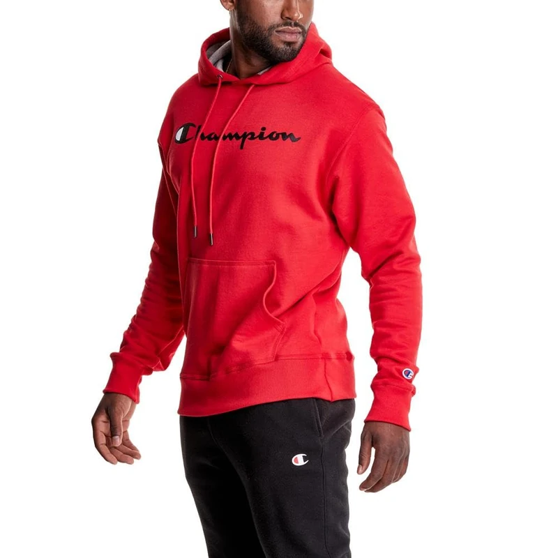Champion Men's Hoodie, Powerblend, Fleece, Comfortable Sweatshirt for Men (Reg. or Big & Tall), Team Red Scarlet Script, 4XL Big