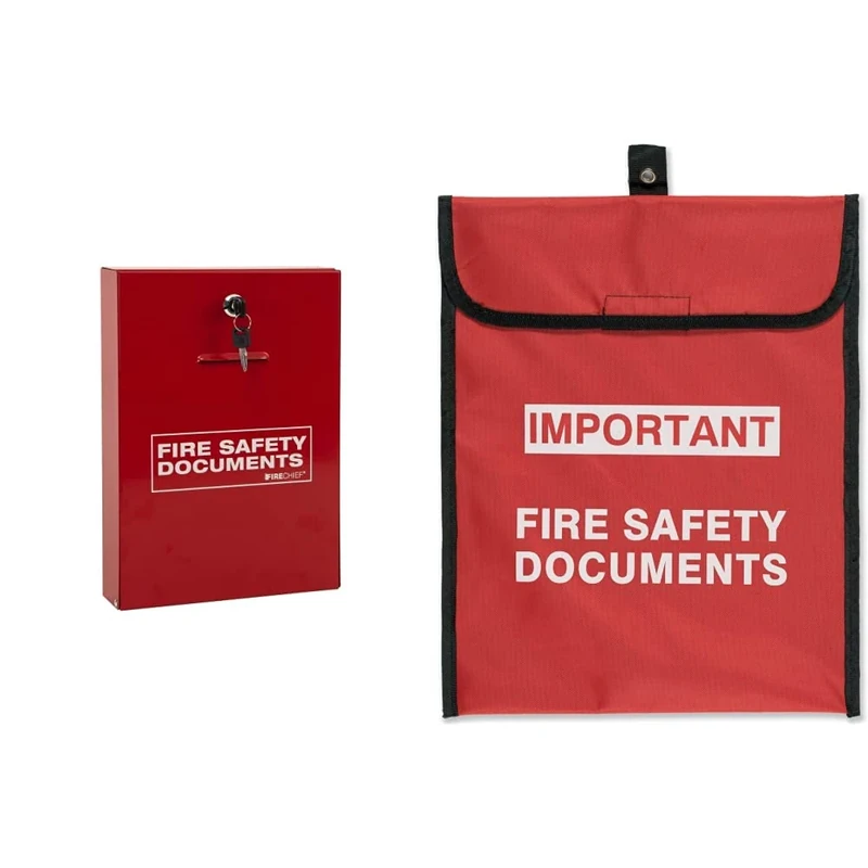 Firechief DHS1 Document Holder with Key Lock, Red & HSDA4 Soft Pack Document Holder, A4, Red