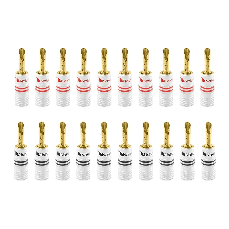 Nakamichi Excel Series 24k Gold Plated Banana Plug 12 AWG - 18 AWG Gauge Size 4mm Speakers Amplifier Hi-Fi AV Stereo Home Theatre Audio Wire Cable Screw Connector 20 Pcs (10-Pairs), BFA Banana Plug