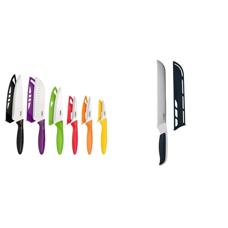 Zyliss E920144 6 Piece Knife Set | Multiple Sizes & E920208 Comfort Bread Knife | 20.5 cm/8 Inch | Japanese Stainless Steel | Black/White | Kitchen Knife | Dishwasher Safe | 5 Year Guarantee