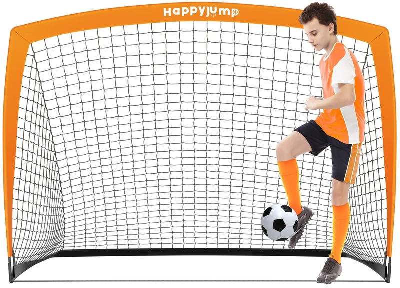 Happy Jump Upgraded Pop Up Football Goals | Portable Football Nets – 5x3.6FT Orange Single Pack for Garden & Outdoor Training