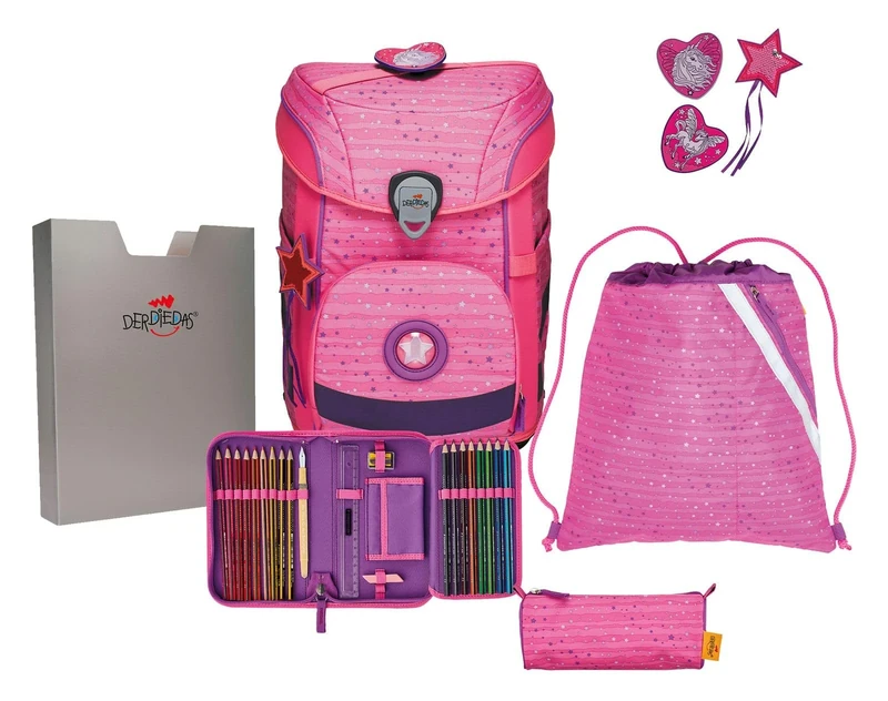 DerDieDas ErgoFlex Easy School Bag Set 5 Pieces Pretty Unicorn, Pretty Unicorn, School Bag Set