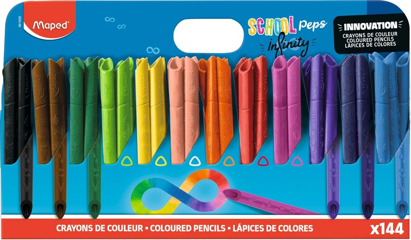 Maped - School'Peps Infinity Colour Pencils - 100% Lead, 100% Usable - Zero Waste - No Sharpening - Lasts for a Very Long Time - Ergonomic Triangular Shape - School Pack of 144 Pencils 861606
