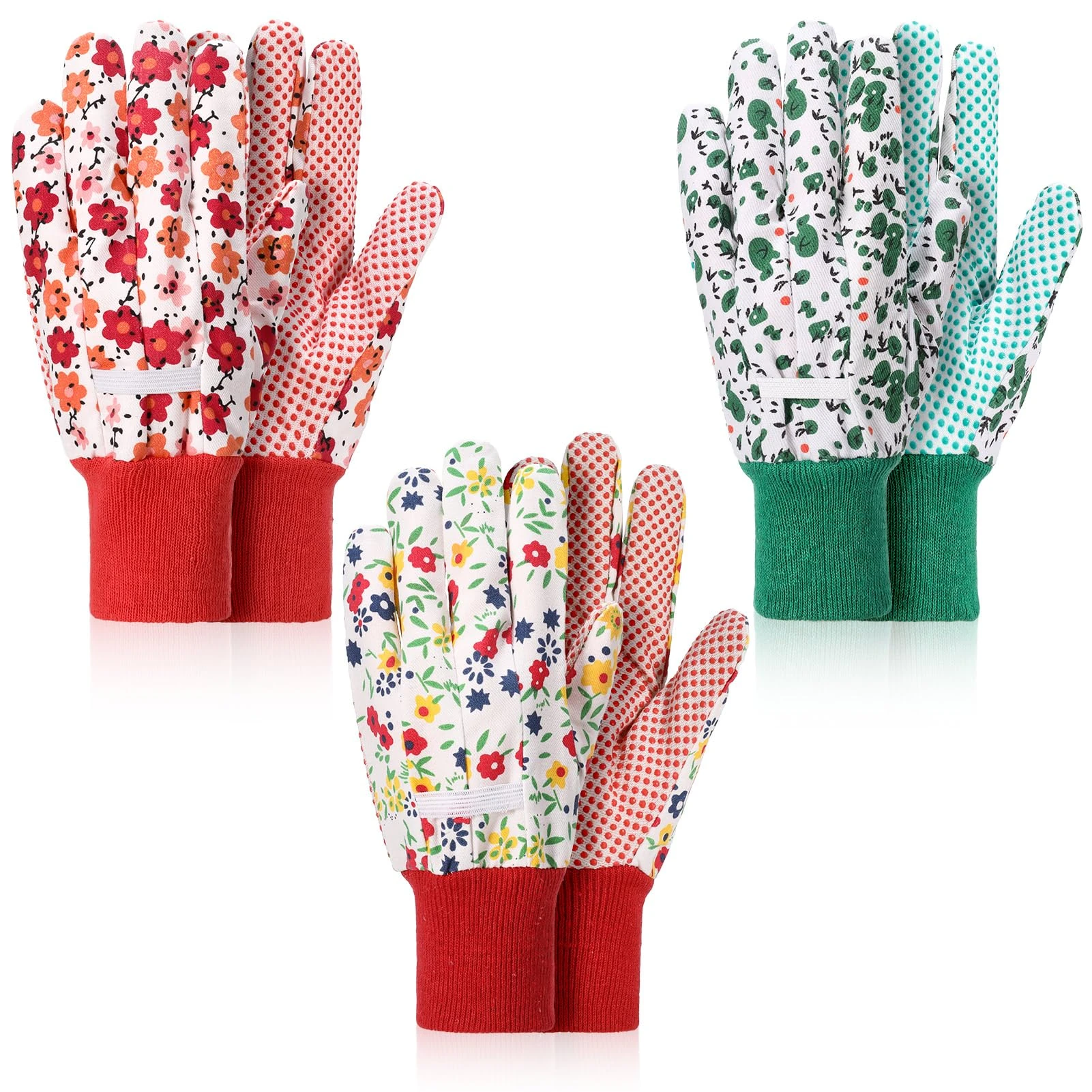 Firtink 3 Pairs Gardening Gloves for Women, Ladies Garden Glove Gardening Working Glove Floral Garden Gloves with Elastic Cuffs for Yard, Cleaning