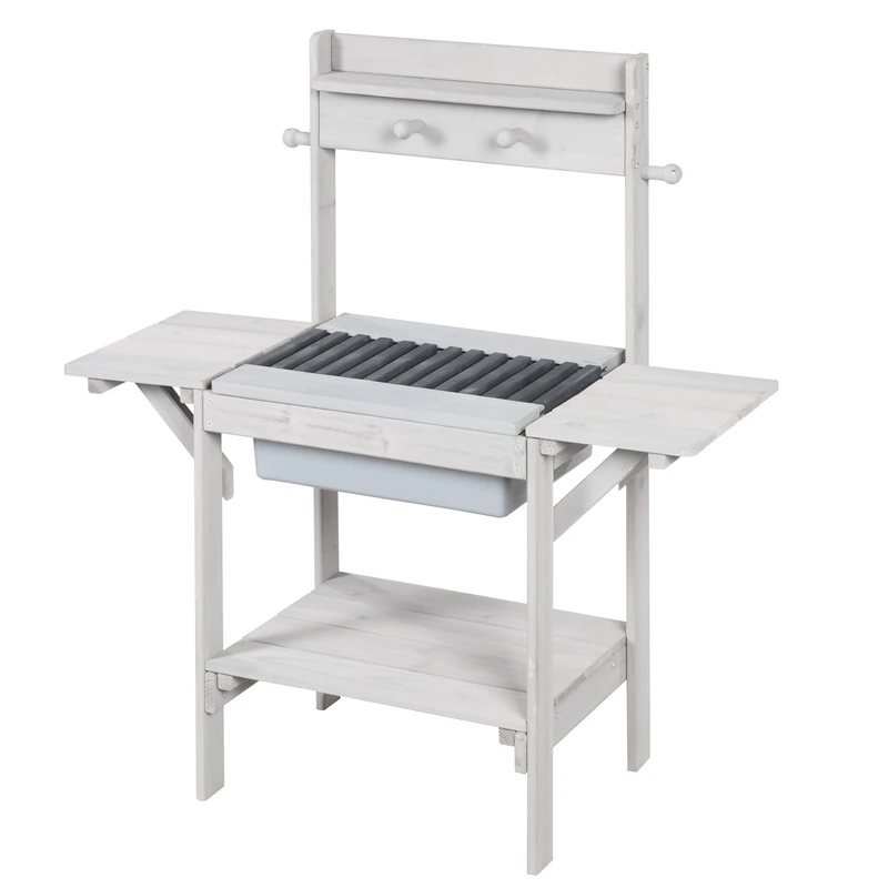 roba Mud Kitchen 'BBQ', Children's Outdoor Garden Kitchen for Water & Sand, Weatherproof, Solid Wood, Grey
