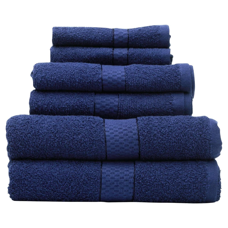 Premier Housewares Thread And Loom 6pc Navy Blue Towel Set, Highly Absorbent And Quick Dry Extra Large Towels, 2 Face 2 Hand 2 Bath Towel