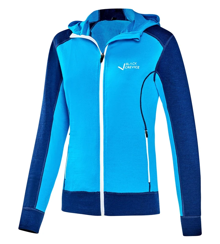 Black Crevice Women's Merino Hooded Jacket, Steel Blue/Hawaiian Ocean, 40