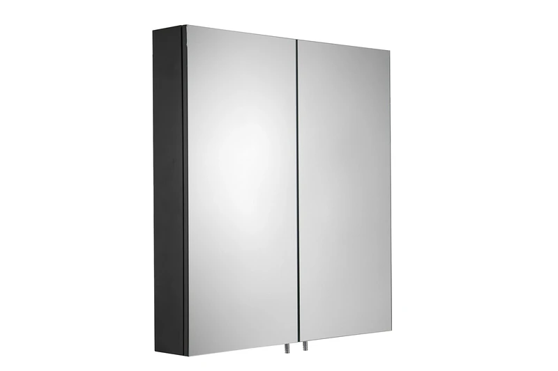 Croydex Dawley Matt Black Double Door Mirrored Cabinet with Flexi Fix Easy Installation 67cm H x 60cm W