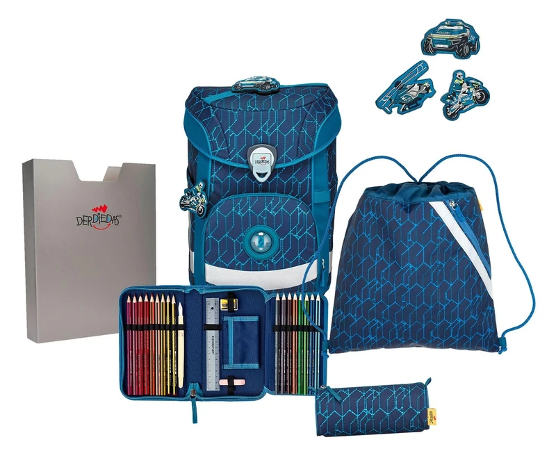DerDieDas ErgoFlex Easy School Bag Set 5-Piece Blue Speed, 22.5L, Sporty, Blue Speed, Unisex, School Bag