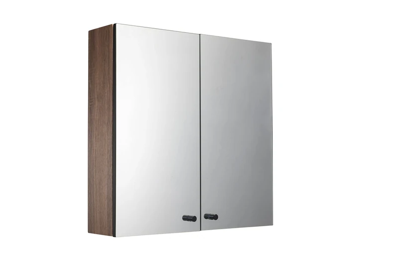 Croydex Ontario Teak Effect Double Door Mirrored Cabinet with Flexi Fix Easy Installation 60cm x 60cm