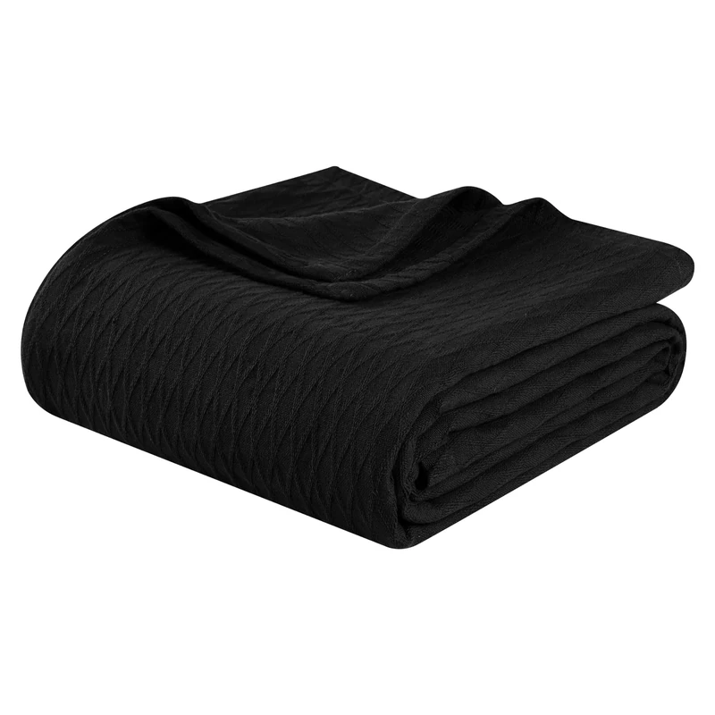 Superior Diamond Weave Blanket, 100% Cotton Cover for Home, Couch, Bed, Soft, Warm Blankets, Boho Aesthetic, Comfy, Cozy, and Cute Covers, Decorative Bedding Essentials, California King, Black