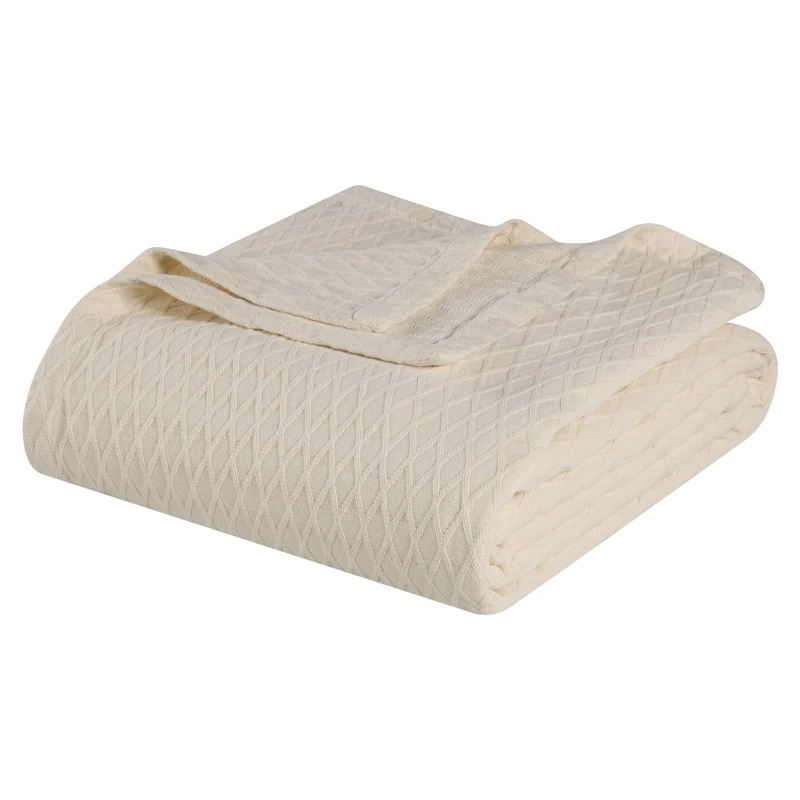 Superior Diamond Weave Blanket, 100% Cotton Cover for Home, Couch, Bed, Soft, Warm Blankets, Boho Aesthetic, Comfy, Cozy, and Cute Covers, Decorative Bedding Essentials, California King, Ivory - Image 1