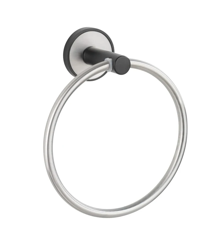 UV-Loc® Udine Towel Ring for Bathroom Towels Made of Brushed & Black Matt Lacquered Stainless Steel for Stress-Free Attachment without Drilling with UV-Loc® Adhesive System, 15 x 18 x 7.5 cm