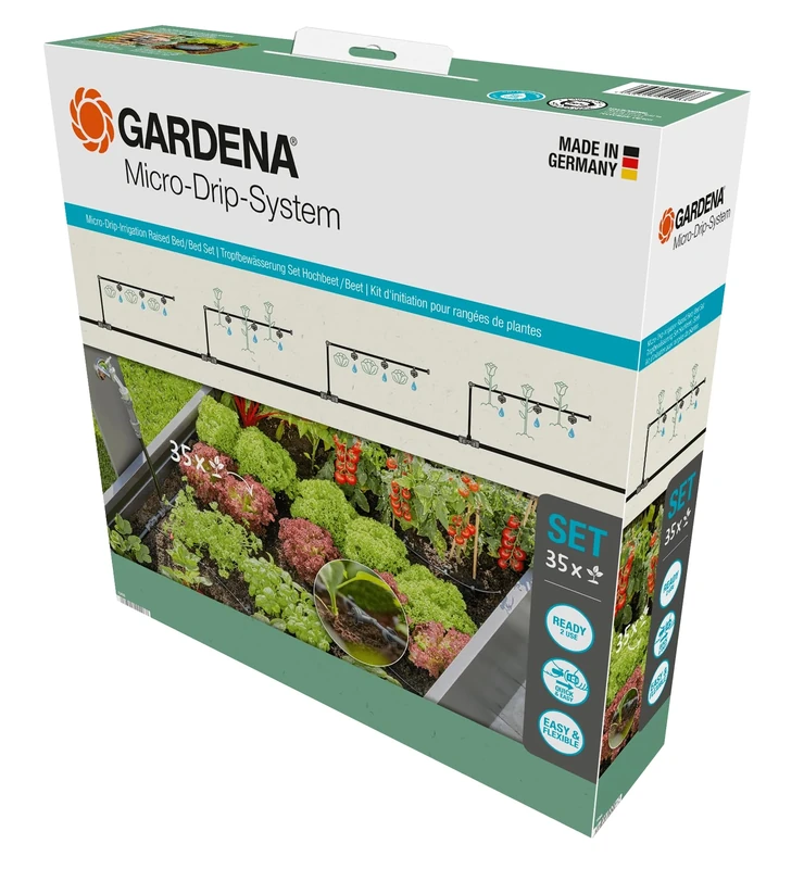 Gardena Micro-Drip-System Drip Irrigation Set Raised Bed/Bed (35 plants): Starter set, ready to use, water-saving irrigation system, simple & flexible connection technology (13455-20)
