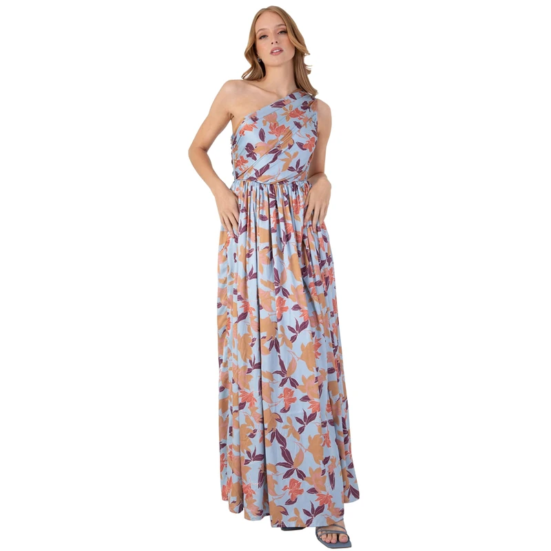 Anaya with Love Women's Ladies Womens Maxi Slit Split One Shoulder Sleeveless Long Floral for Wedding Guest Summe Dress, Blue, 30 UK
