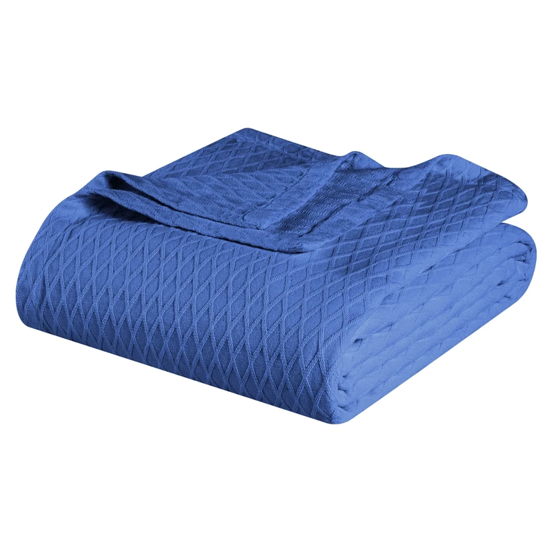 Superior Diamond Weave Blanket, 100% Cotton Cover for Home, Couch, Bed, Soft, Warm Blankets, Boho Aesthetic, Comfy, Cozy, and Cute Covers, Decorative Bedding Essentials, California King, Merritt Blue