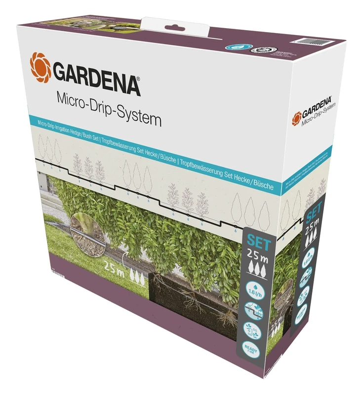 Gardena Micro-Drip-System Drip Irrigation Set Hedges/Bushes (25 m): Starter set, ready to use, water-saving irrigation system, simple & flexible connection technology (13500-20)