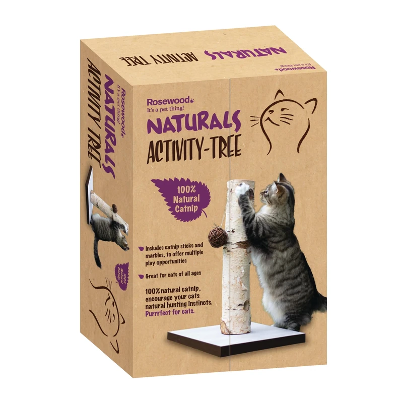 Rosewood Naturals Activity Tree for Cats – Includes Mini Natural Catnip Balls & Sticks, Interactive Cat Toy for Play, Exercise, Stress Relief, Engaging Activity for Indoor Cats, 38 x 58 cm