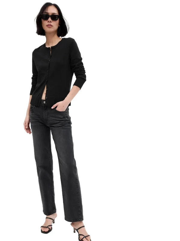 GAP Women's V-ki Crew Cardi Cardigan Sweater, True Black, M - Image 1
