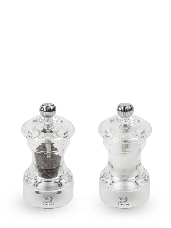 PEUGEOT - Duo Bistro - Pepper Mill + Salt Mill 10 cm - Classic Adjustment - Acrylic Material - Made in France - Transparent Colour
