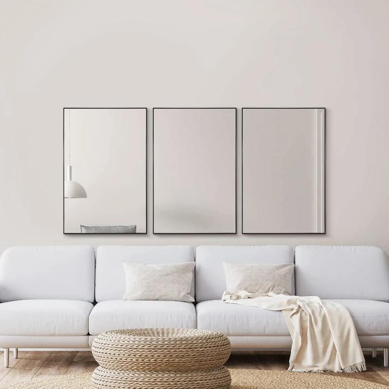 3 x Large Black Modern Design Wall Mirrors from Our Manhattan Range 92x61.5cm