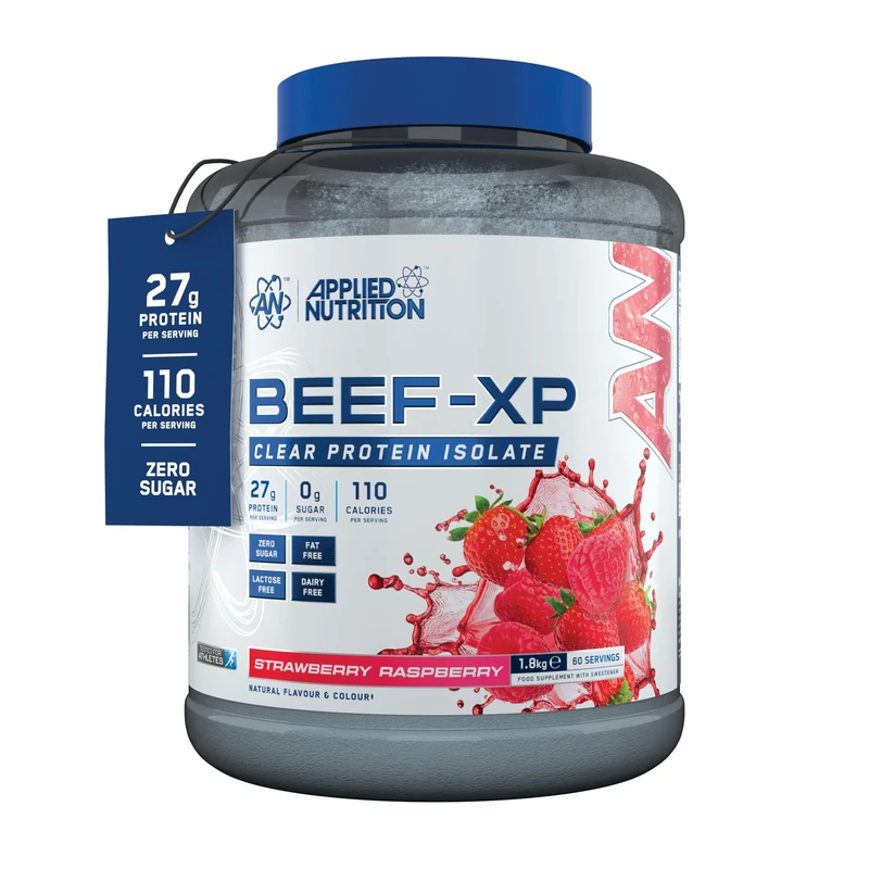 Applied Nutrition Clear Hydrolysed Beef Protein Isolate Powder, Fruit Juice Style, Dairy Free, Lactose Free, Zero Sugar, Low Fat, 1.8kg - 60 Servings (Strawberry & Raspberry)