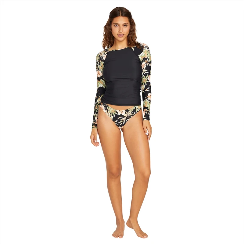 Volcom Women's Simply Core Long Sleeve Rashguard UPF 50+ Rash Guard Shirt, Black Combo, X-Large