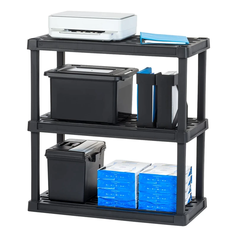 IRIS USA 3-Tier Heavy Duty Plastic Shelving Unit, 37.9" Tall - 100lbs per Shelf, Modular Garage Rack Storage Organizer for Home, Basement, Laundry & Utility Room, 17.9"D x 35.9"W x 37.9"H - Black