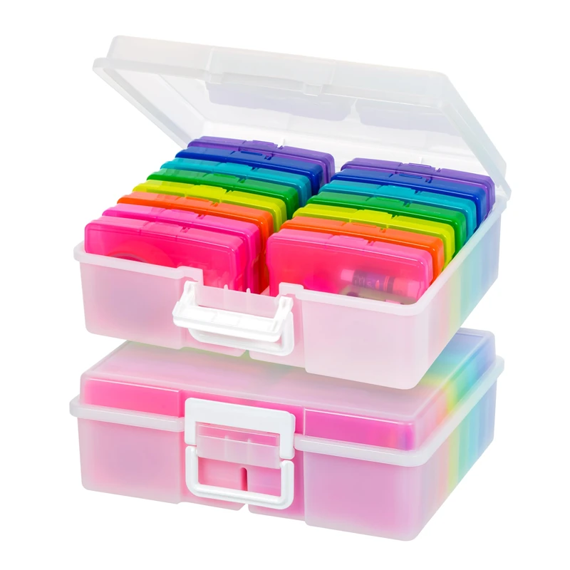 IRIS USA 2 Pack 4" x 6" Extra Large Photo and Embellishment Craft Keeper with 16 Cases, Multi-Color/Pearl