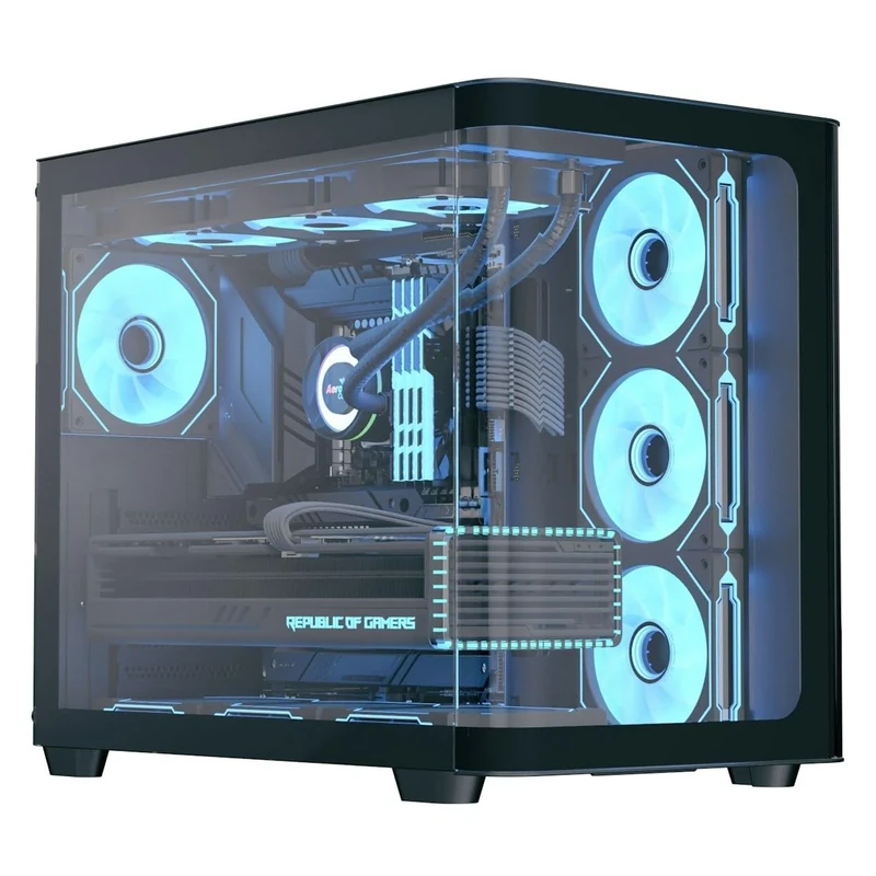 Aerocool P500C Mid-Tower ARGB Case – Black, Curved Tempered Glass Panels, 4x120 mm ARGB Fans, Dual-Chamber Design