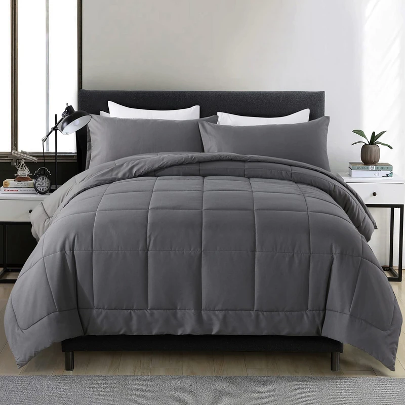 DOWNCOOL Full Size Comforter Sets -All Season Bedding Comforters Sets with 2 Pillow Cases -3 Pieces Bed Set Down Alternative Comforter Set -Grey Bedding Sets Full(82"x86")